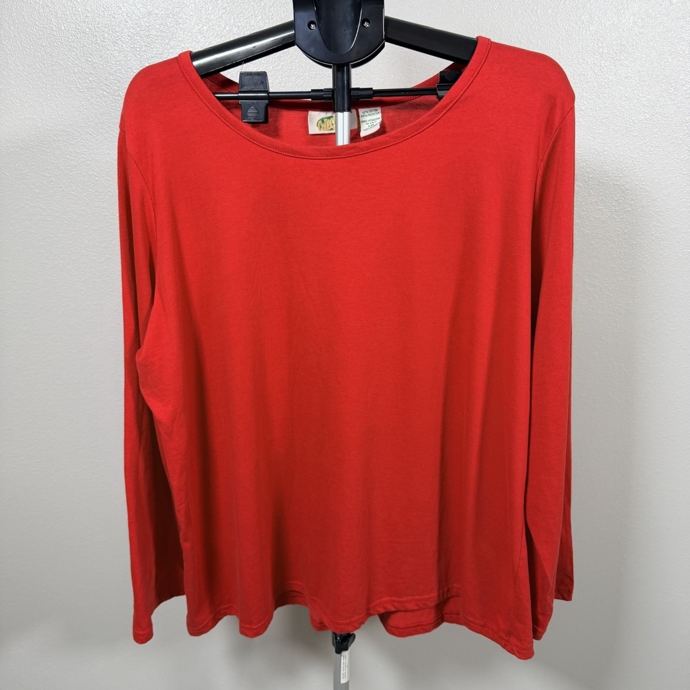 Collections Etc Top Womens 2XL Red Cotton Round Neck Long Sleeve Everyday wear